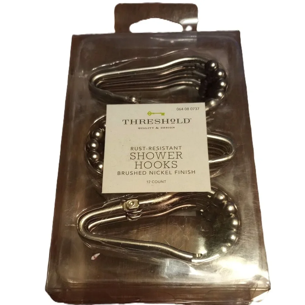 Shower curtain hooks 12 count rust resistant brushed nickel finish Threshold
